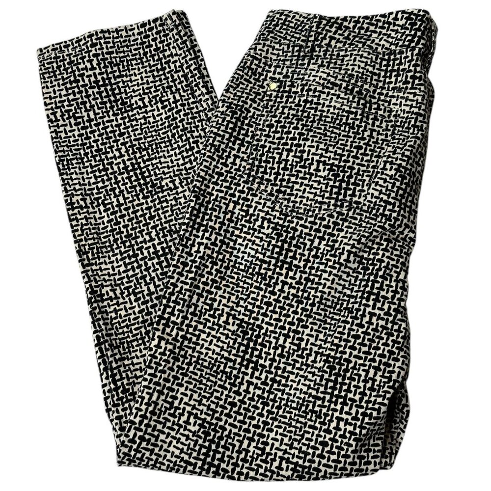 DKNY Trousers Pants Womens Size 8 Printed Black White Tapered Low Rise Cotton